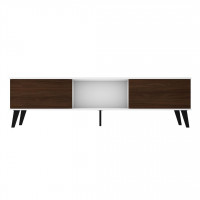 Manhattan Comfort 176AMC188 Doyers 70.87 Mid-Century Modern TV Stand in White and Nut Brown